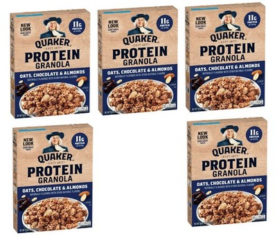 5 Pack Quaker Protein Granola Oats Chocolate & Almonds 18 oz Whole Grain Crunch