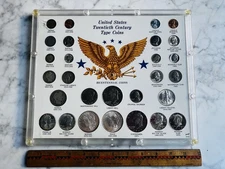 20th Century US Coin Display. 28 Coins 1902Morgan 1923Peace Silver Dimes Nickel