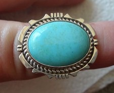 size 8 Sterling Silver 11gram 27x22mm oval Blue Turquoise on 4mm wide band Ring