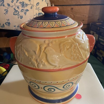 Pfaltzgraff Villa Della Luna Cookie Jar Bird Seed Crock Cannister Collectible 
