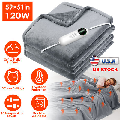 Heated Blanket with 10 Heating Levels Timer Auto Off Electric Throw  Blanket