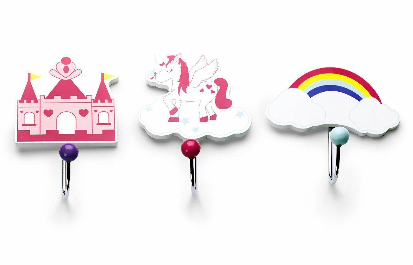 Mousehouse Gifts Set of Three Children's Kids Unicorn Themed Wooden Coat Hooks