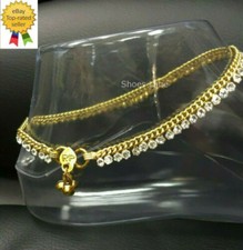Diamante Anklet Ankle Chain Quality Golden Stunning Indian Payal Bollywood Pair