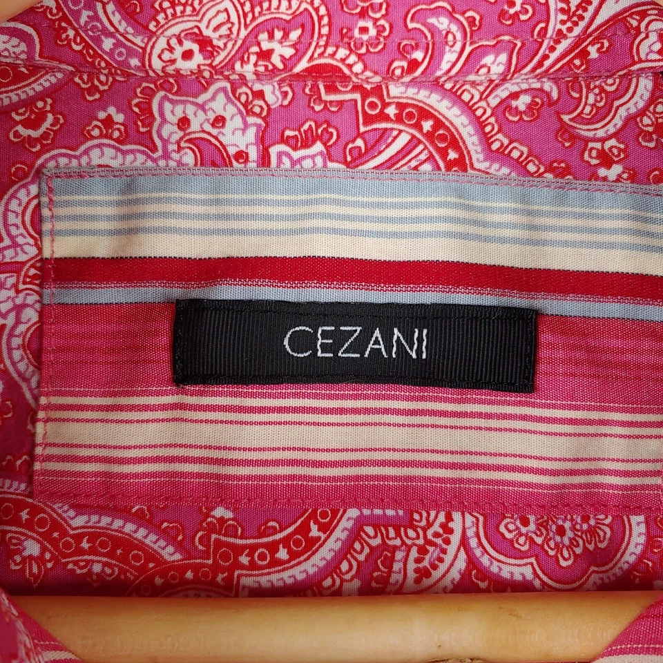 Cezani Shirt Mens L Pink Stripe Paisley Cuff Long Sleeve Button Up - Image 2 of 4