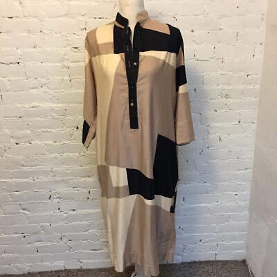Catherine Ogust Penthouse vintage cotton caftan tan beige geo print size m