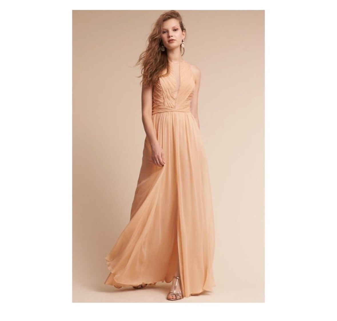 Anthropologie BHLDN Aurelie Light Blush Pink Silk Gown 8