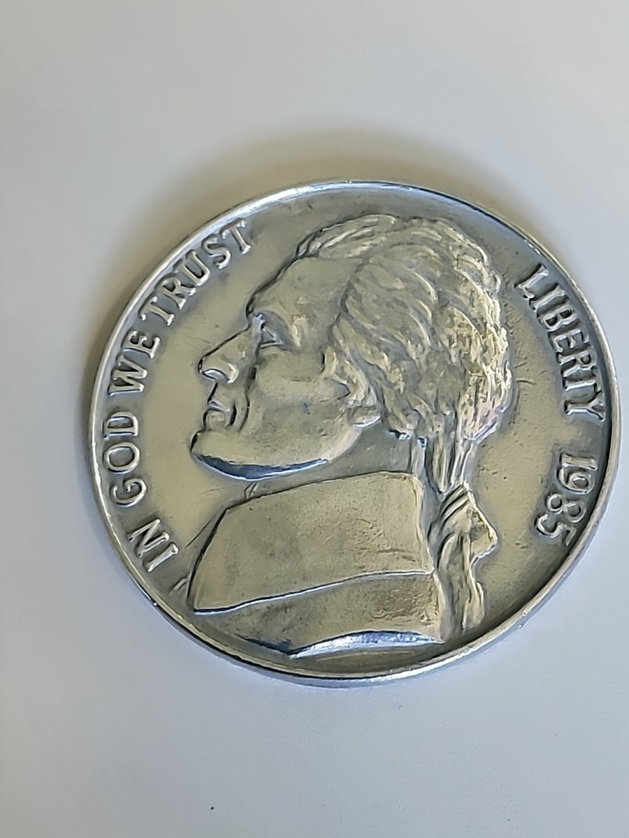 Large Jefferson Nickel 1985 Giant 3in Novelty Lucky Coin Coaster