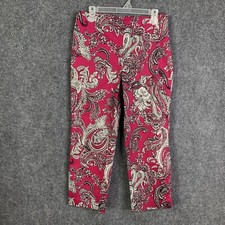 Talbots Paisley Print Ankle Pants Multicolor Size 8 Side Zipper Maroon w/ White