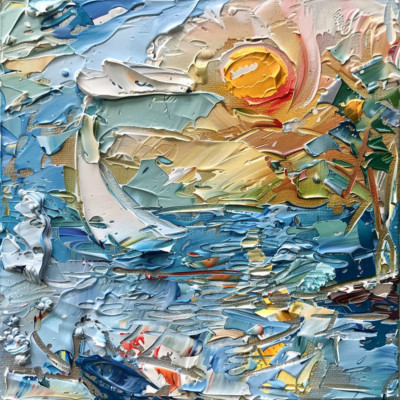 Sea & Sun Abstract Impressionism Luxury Canvas Wall Art Picture Print Colourful