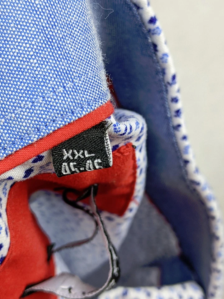 Camisa Yves Enzo Calce Ajustado Para Hombres 2XL Azul Flor Abotonada Manga Corta Foto 3 de 4