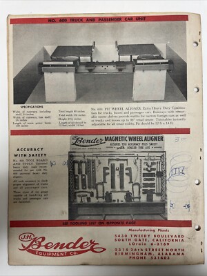 johnleeknbページ J.H. Bender Equipment Co. Magnetic Wheel Aligning Equipment (1951