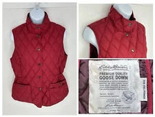 Eddie Bauer Diamond Quilted Goose Down Vest Size Medium Red Snaps Outdoor