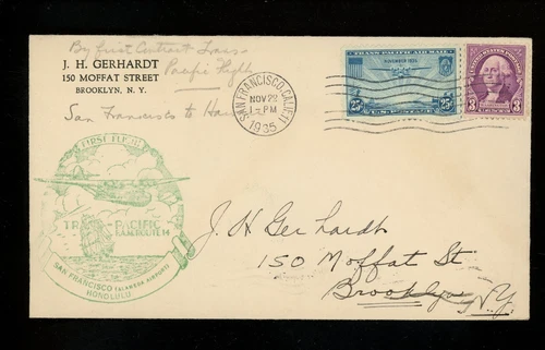 US FDC #C20 Flight Cachet NIM 1935 San Francisco CA China Clipper Over Pacific