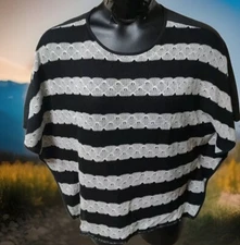 Signature Studio Blouse White Black Striped Scoop Neck Dolman Short Slv  Sz S