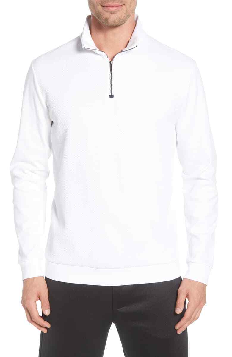 Bugatchi L40121 Men's White Regular Fit Quarter Zip Pullover Bugatchi L40121 Men's White Regular Fit Quarter Zip Pullover
