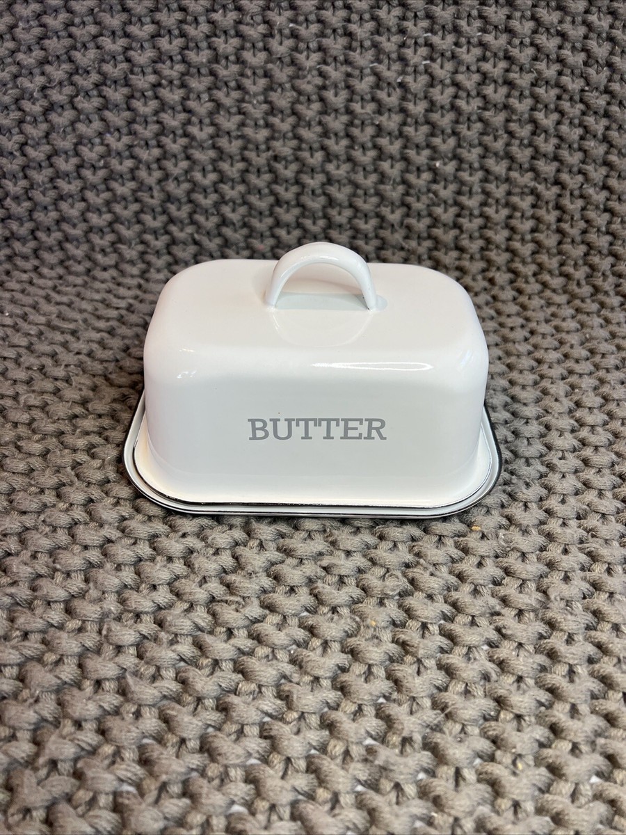 White Enamel Butter Dish With Lid Farmhouse Style - Main Image