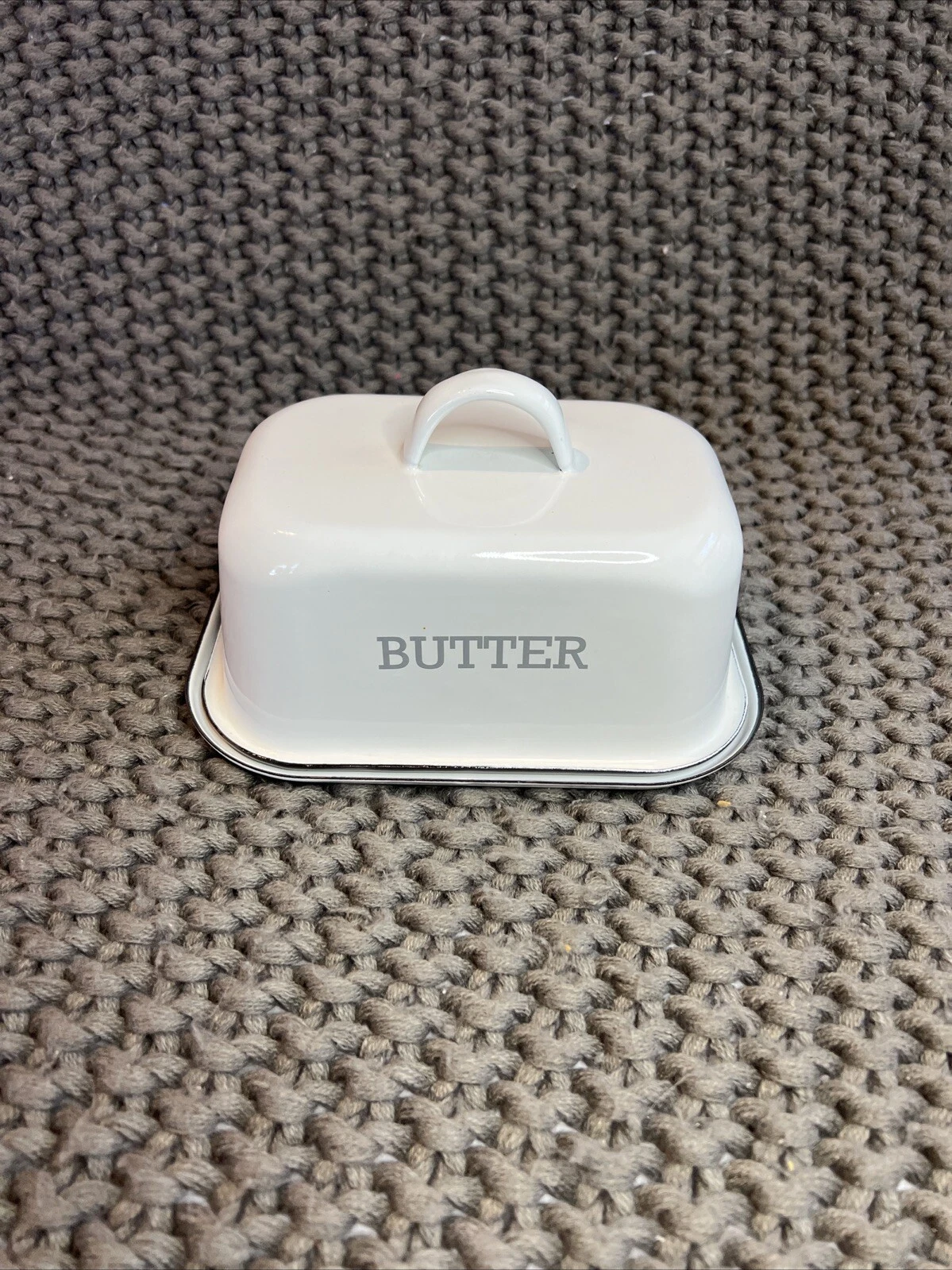 White Enamel Butter Dish With Lid Farmhouse Style