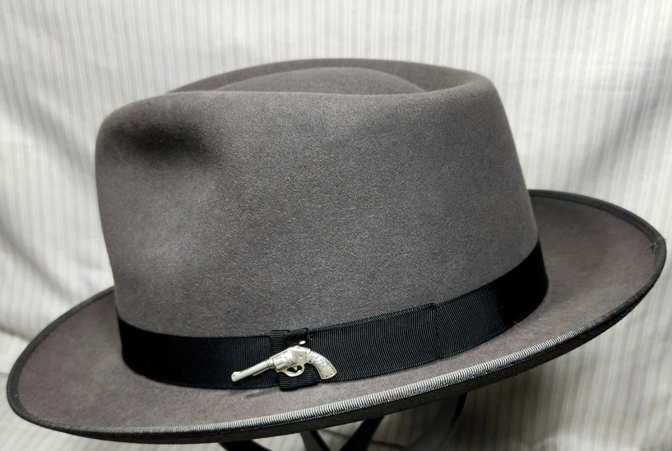 Sombrero Fedora Vintage TOWNCRAFT "WHIPPET" - Acabado Piel Gris "3X" (.925 Esterlina) ~7 Foto 2 de 4