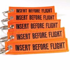 INSERT BEFORE FLIGHT QTY= 5 PCS ORANGE/black KEYCHAIN RING TAGS CABIN CREW PILOT