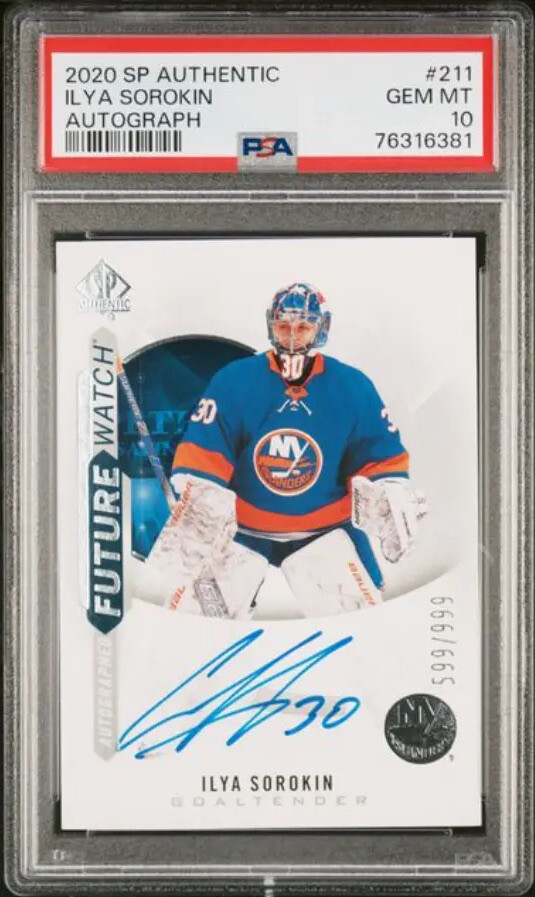 PSA 10 💥 2020 SP Authentic Ilya Sorokin Future Watch 211 AUTO RC /999 Rookie
