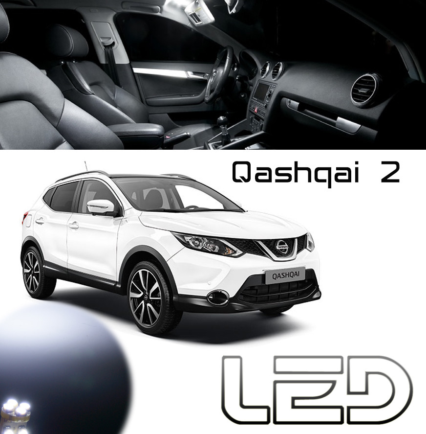 Ampoules LED habitacle pour Qashqai 2 kit blanc plafonnier et coffre