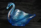 Vintage Fenton Iridescent Cobalt Blue Glass Swan Candy Salt Dish Trinket Bowl