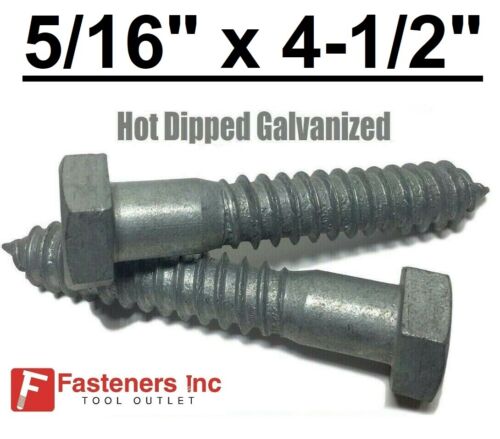 (Choose Qty) 5/16" x 4-1/2" Hot Dipped Galvanized Hex Head Lag Bolt Screw HDG - Afbeelding 1 van 2