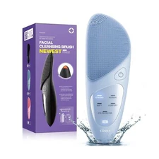 Facial Cleansing Brush Silicone Face Scrubber: IPX7 Waterproof Rechargeable F...