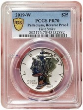 2019-W 1 Oz PALLADIUM $25 Reverse Proof AMERICAN EAGLE PR70 First Strike Coin.