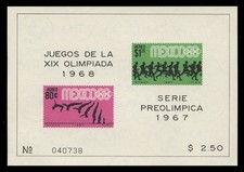 MEXICO Sc#C329a, 1967 1968 OLYMPICS SOUVENIR SHEET OF 2 (IMPERF), MINT F-VF NH
