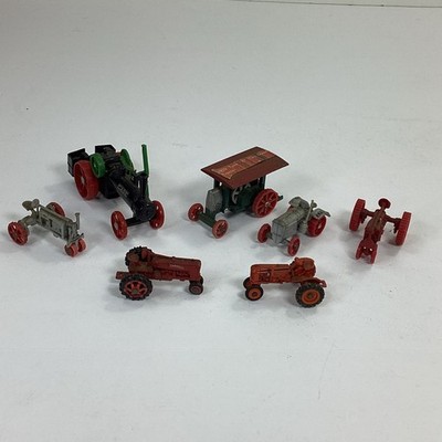 Vtg Toy Mini Tractor Lot Of 7 Case Steam Engine IHC Type A Farmall Spoked Wheels
