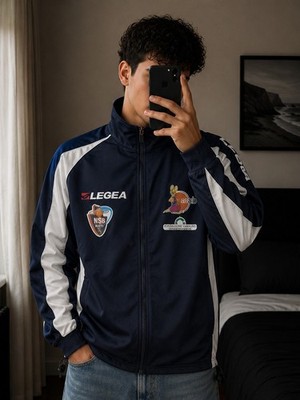 Vintage Legea Track Jacket Navy White Y2K Basketball Teamwear Size M