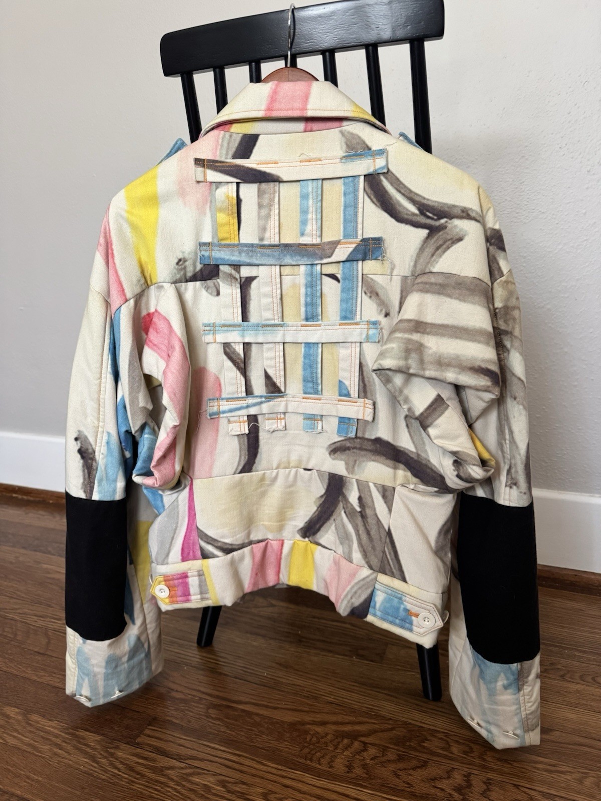 Multicolor Abstract Bomber Jacket with Button, Ep… - image 2