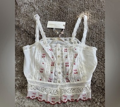 LoveShackFancy Vietta Cotton Cherry Top in Optic White