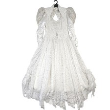 Lilia Smitty Exclusive Vintage 80s Lace Wedding Dress Puff Sleeve Beaded 5/6