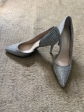 Betsey Johnson Silver Rhinestone Pointed Toe Stiletto Pump Slip On Women's Heel
