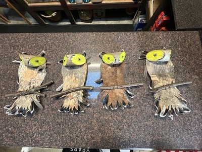 Custom Built Birch & Cherry Wood Owls With Peacock & Mallard Duck Feathers