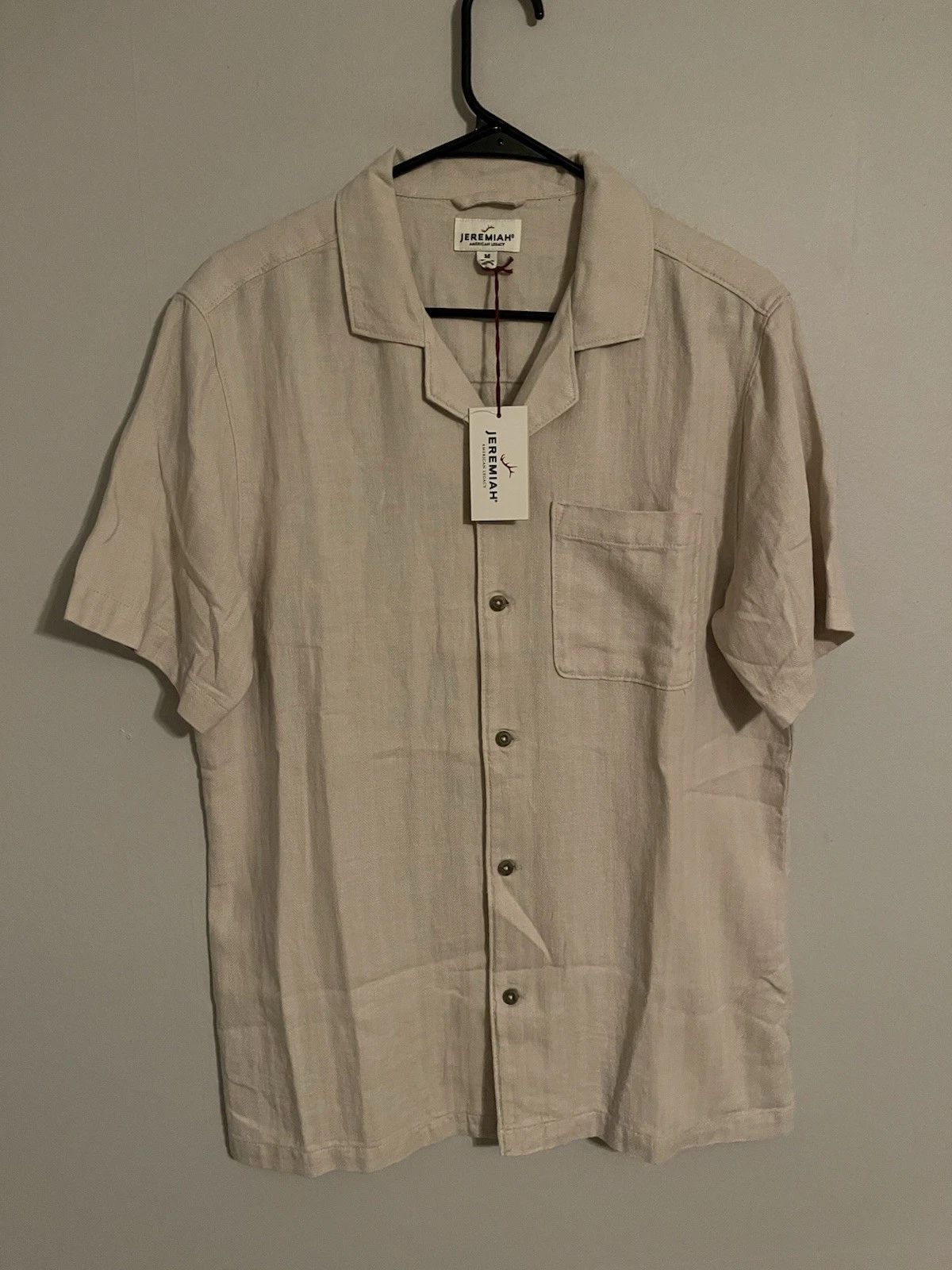 Jeremiah Linen Blend Beige Natural Camp S/S Hawaiian Shirt - Men's Medium - New!