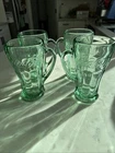 Vintage Set of 4 Libbey Classic Coca-Cola Coke Green Glass Handled Mug Cups 14oz
