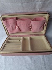 Vintage Jewelry Storage Travel Case Pink Velvet Goldtone Trim 9 5 ins Compartmen