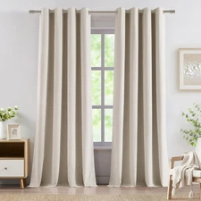 Sand Full Blackout Window Curtains Grommet Linen Total Room Darkening Panels ...