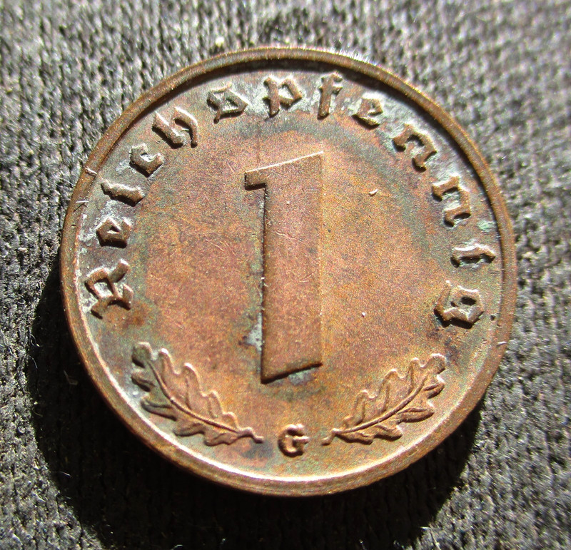 RARE OLD 1 REICHSPFENNIG 1938 G COIN OF THIRD REICH GERMANY KARLSRUHE (1)
