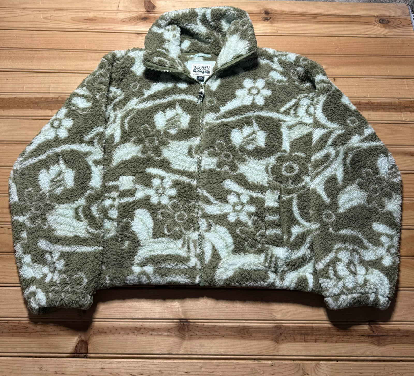 American Eagle Zip Up Bear Hug Sherpa Fleece Oversized Jacket Womens Size Small