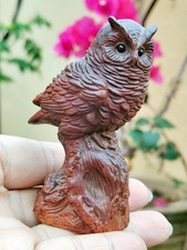 ST075-  8.5 CM Tal  Boxwood Carved Figurine Statue : Beautiful Owl