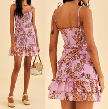 FARM Rio Floral Monkey Lilac Smocked Ruffle Trim Mini Dress  sz XL  $198