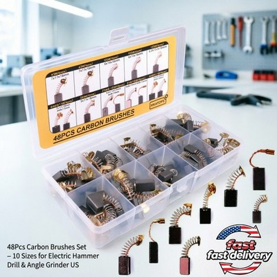 48Pcs Carbon Brushes Set   10 Sizes for Electric Hammer Drill & Angle Grinder US