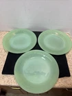 3 Vintage Fire-King 9" Jadeite Oven Glass Ware Ribbed "Jane Ray" Dinner Plates