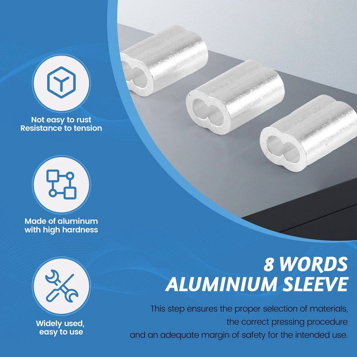 100pcs Aluminum Crimping Loop Sleeve for 3mm Diameter Wire Rope and Cable Q1Q6