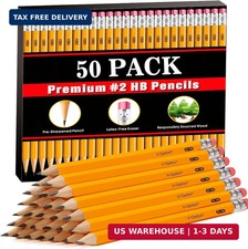 Wood-Cased 2 HB Pencils, 50 Pack Bulk Pre-Sharpened Yellow Pencils with Top Era
