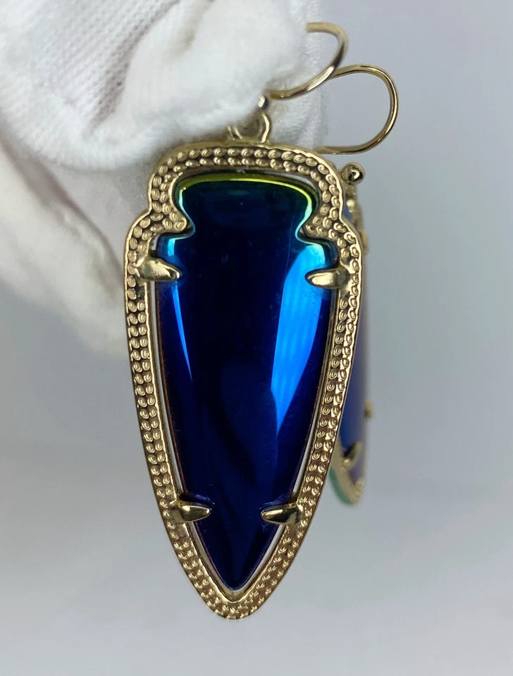 Kendra Scott Skylar Earrings Gold Arrowhead Blue Iridescent Reversible Black - Image 2 of 4